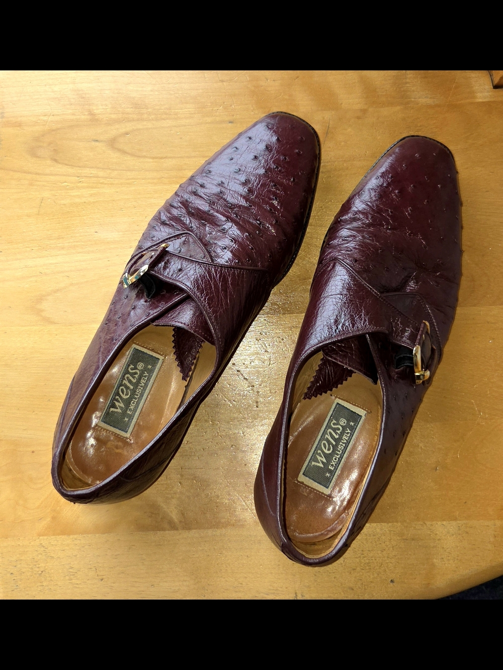 WENS Men's Burgundy Real Ostrich Leather Monk Strap Dress Shoes - Picture 2 of 3